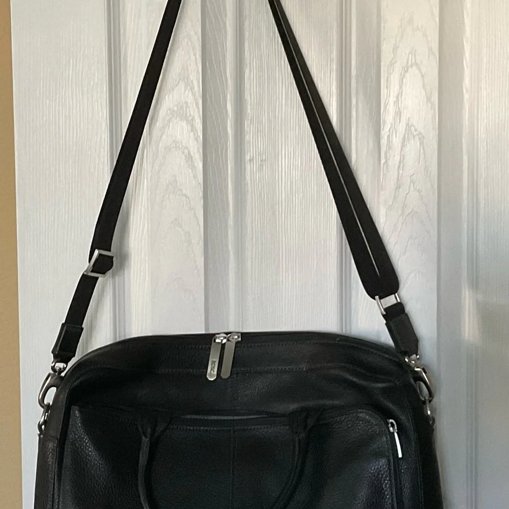 BOSCA  Black Pebbled Leather Slim Briefcase Laptop Bag
